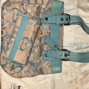 Coach Blue and Tan Shoulder Bag